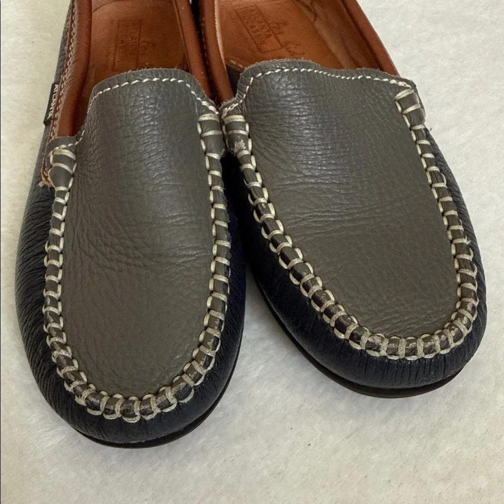Atlanta Mocassin | Handmade Pebbled Leather Loafers Gray/Blue/Brown EU 30/US 13